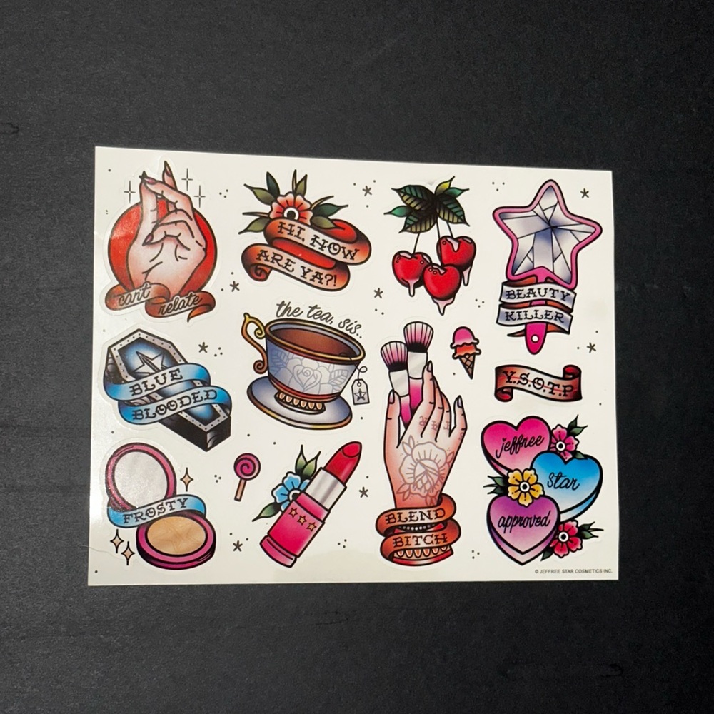 Jeffree Star makeup tattoo stickers flash sheet traditional style ink designs